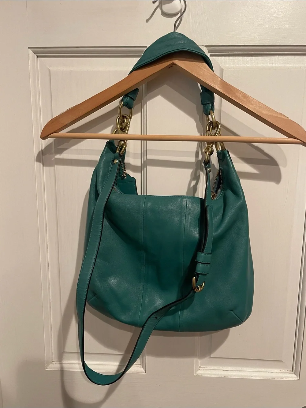 Coach Kristin Teal Convertible Hobo Bag with Gold Hardware